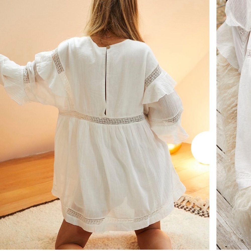 Free People Seashell Skort Romper Ivory White Long Sleeve Boho Sz Medium - Picture 4 of 10